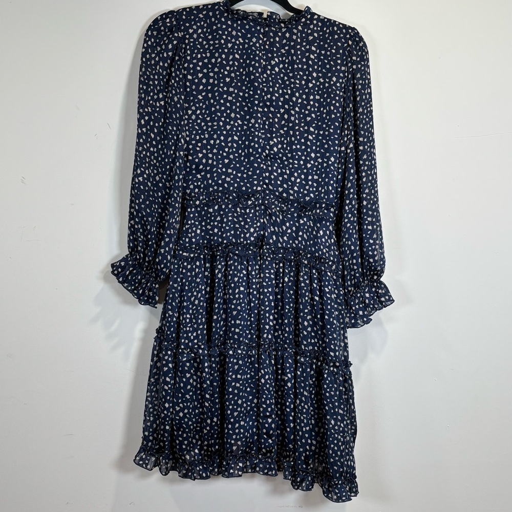Apricot Navy Blue Ruffle V-Neck Tiered Mini Dress Romantic Cottagecore US 4 - Picture 8 of 16